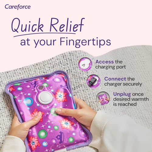Image of Careforce Electric Hot Water Bag for Pain Relief Heating Pad for Periods Cramps Heat Warmer Pack for Shoulder, Back, Neck and Full Body Aches - Floral Purple