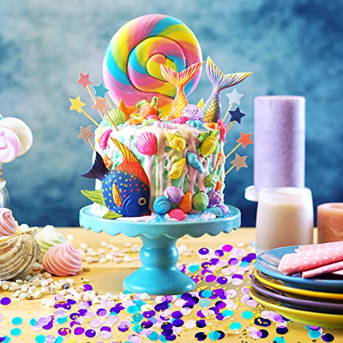 Image of TecUnite Purple Teal Confetti Round Tissue Paper Table Confetti Dots for Wedding Birthday Party Decoration Arts Craft DIY Scrapbooking, 1.76 oz (2.5 cm)