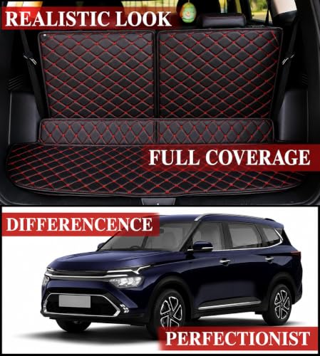 Image of Premium 7D Boot /Trunk Mats Compatible for X-Trail 7 Seater 2026||Luxury Leather Double Layered mats||Complete Set ||100% Waterproof and Washable (Black with Red)