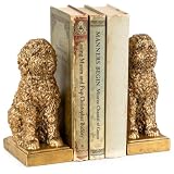 MXARLTR Poodle Decorative Bookends for Shelves, Dog Book Ends for Heavy Books, Toy Poodle Statues Bookends for Heavy Books with Anti-Slip Base Book Holders for Home Office Decor (Antique Gold)