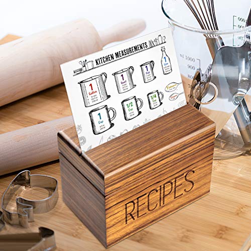 Apace Living Recipe Box with 50 Recipe Cards and Dividers - Vintage Style Sapele Wood 4x6 Recipe Holder Card Box - Exclusively from the Premier Collection - Fits 240 Cards