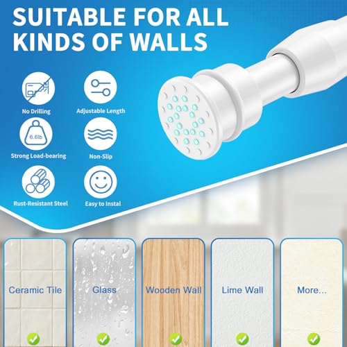 Image of AIZESI 2 Pack Tension Curtain Rods for Windows 27 to 38 inch, Adjustable Expandable Pressure Spring Curtain Rods No Drilling, White Tension Rods for Bedroom Closet Door