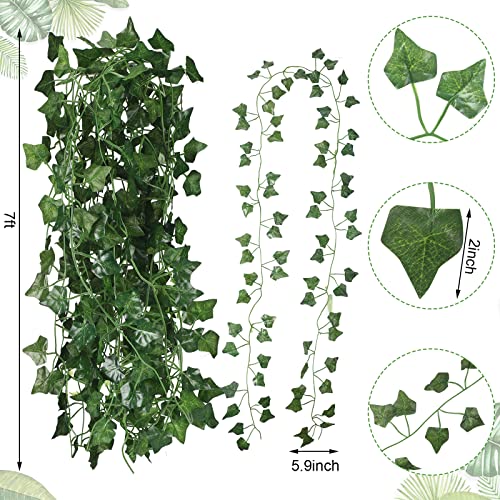 Hoteam Green Plant Tapestry And Fake Ivy Leaves Set, Includes Herbs Fabric Botanical Wall Tapestry With Green White 60 X 80 Inches, 5 Pack Artificial Ivy Greenery Garland 35 Ft For Room Decor #TOP2