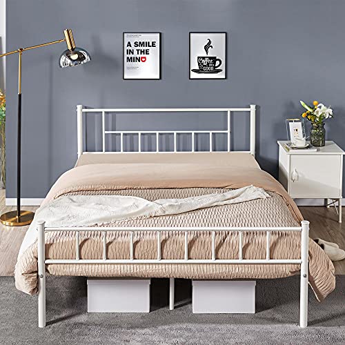 Yaheetech 13 Inch Queen Size Metal Bed Frame With Headboard And Footboard Platform Bed Frame With Storage No Box Spring Needed Mattress Foundation For Adults White #TOP3