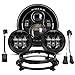 Black 7 inch LED Headlight with 4.5 inch Matching Black Passing Fog Lamps for Harley Motorcycles with Mounting Bracket and Wire adapter