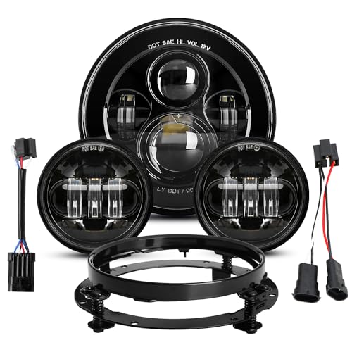 Image of LX-LIGHT Black 7 Inch Motorcycle LED Headlight with 4.5 Inch LED Passing Fog Lamps and Mounting Bracket Compatible with Street Glide Road King Fat Boy Ultra Classic Electra Tri Cvo Heritage Softail