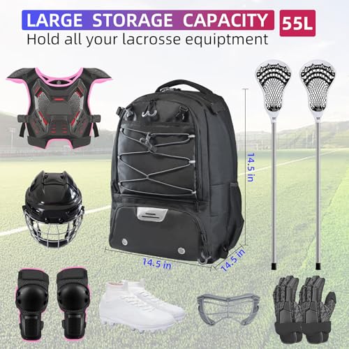 AUMTISC Lacrosse Bag Backpack Extra Large, with 2 Stick Holder, Separate Shoes Cleats Compartment, and Hidden Zipper Net Holds for Helmet, Holds All Lacrosse Equipment or Field Hockey Gear - Thumbnail 2