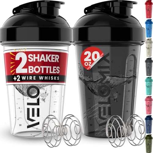 Comparison: Shaker Bottle Near Me 8 VELOMIX -2 Pack- 20 oz Protein Shaker Bottles for Protein Mixes - 2x Wire Whisk | Leak Proof Shaker Cups for Protein Shakes and Pre Workout | Protein Shaker Bottle Pack