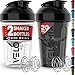 VELOMIX -2 Pack- 20 oz Protein Shaker Bottles for Protein Mixes – 2x Wire Whisk | Leak Proof Shaker Cups for Protein Shakes and Pre Workout | Protein Shaker Bottle Pack (Black/Transparent)