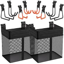 INCLY 10PCS Slatwall Accessories Kit, 2 Pack Large Mesh Slatwall Baskets with Zipper & 8PCS Heavy Duty Slat Wall Hooks, Mounted Slat Wall Accessory for Garage Home Storage & Organizing