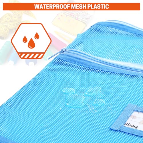 Image of Berya 16.14 x 16.14 inch Sewing Project Organizer, Large Double Pocket Craft Tote with Handles, Clear Mesh Art Supply Bag for Quilting, Knitting, Embroidery Projects Storage (Blue-1 Pack)
