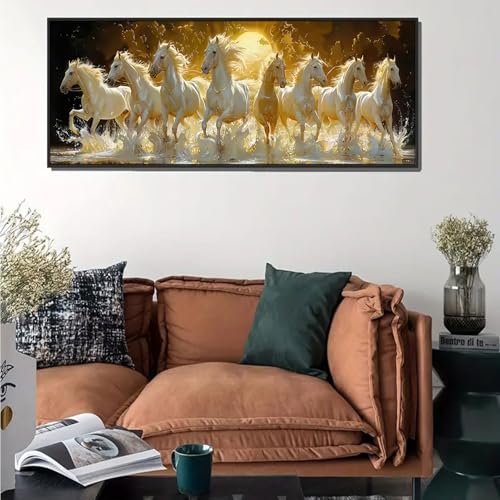 Yutjafa Large Sunset Horses Wall Art Abstract Running 8 Horses Decor painting Picture Modern Nordic Gold Beach Posters Canvas Prints for Bedroom Office Hallway Hotel Home Decoration No Frames by Yutjafa - Used condition - Image 8
