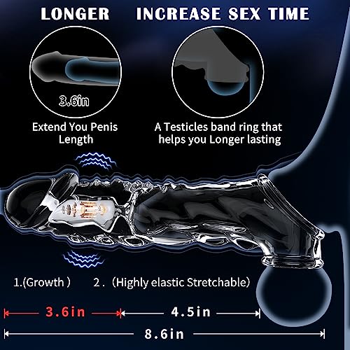 Kvevu Reusable Penis Sleeve With Vibrator Penis Ring,3.6 Inch Clear Penis Sleeve Cock Ring Extender Ultra-Soft Penis Enlarger For Couples Vibrating Dildo For Cock Enlarger Sex Toys For Men #TOP1