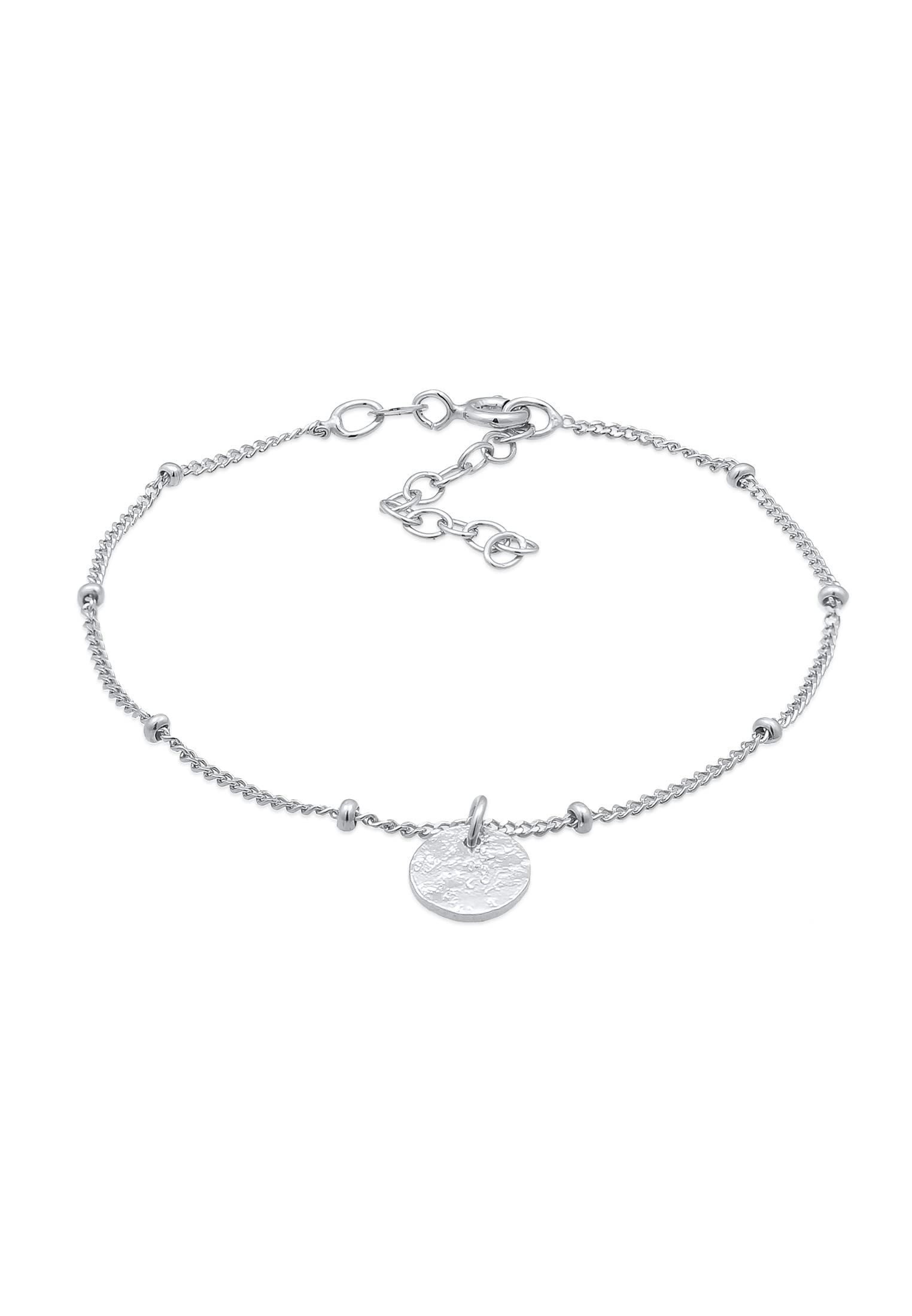 Elli Bracelet Ladies Satellite Chain Plate Disc Hammered in 925 Sterling Silver