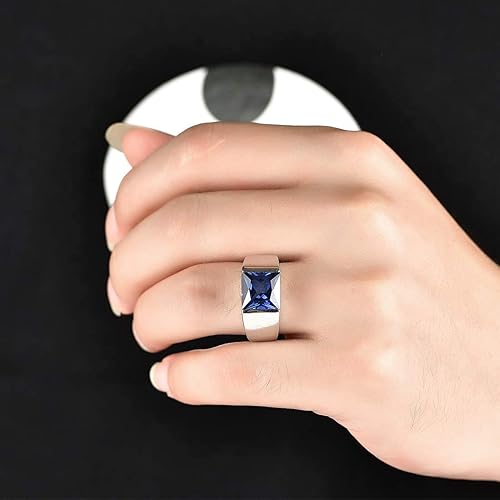 Miniatura 2 de ATTA GEMS Anillos de zafiro esmeralda para hombre, piedra gema verde y azul, anillos para hombre, chapado en oro blanco de 14 quilates, anillo de