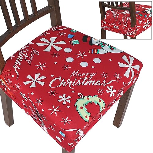 Image of SearchI Christmas Dining Chair Seat Covers Set of 4, Soft Stretch Xmas Seat Covers for Dining Chairs, Dining Room Seat Covers for Christmas Decoration(Rear-Covered, Snowman)