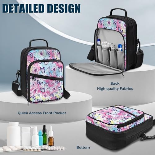Colorful Butterfly Emergency Medical Messenger Bag Large Capacity & Removable Shoulder Strap Diabetes Organizer Bag for Work, Meeting Friends or Traveling3