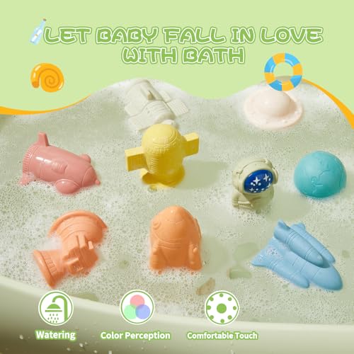 Image of AMCHSURI Mold-Free & No Holes Bath Toys 9 Pack | Safe Astronaut & Rocket Ship Toys for Babies 6-12M & Toddlers 1-3Y | Bathtub Pool Float Toys for Boys Girls