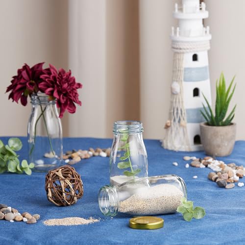 Relaxdays 24 szklane butelki 150 ml, z zakrętką, do smoothie, soku, mleka, wielokrotnego napełniania, przezroczyste/złote