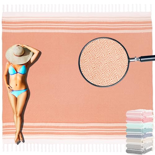 Image of Yongoes Oversized Turkish Beach Towel Blanket Cotton Giant XL Sandproof Towels Huge Linen XXL Extra Large Big Throw Quilt Blankets for Adults Cloud Travel Camping Glamping Accessories Essentials