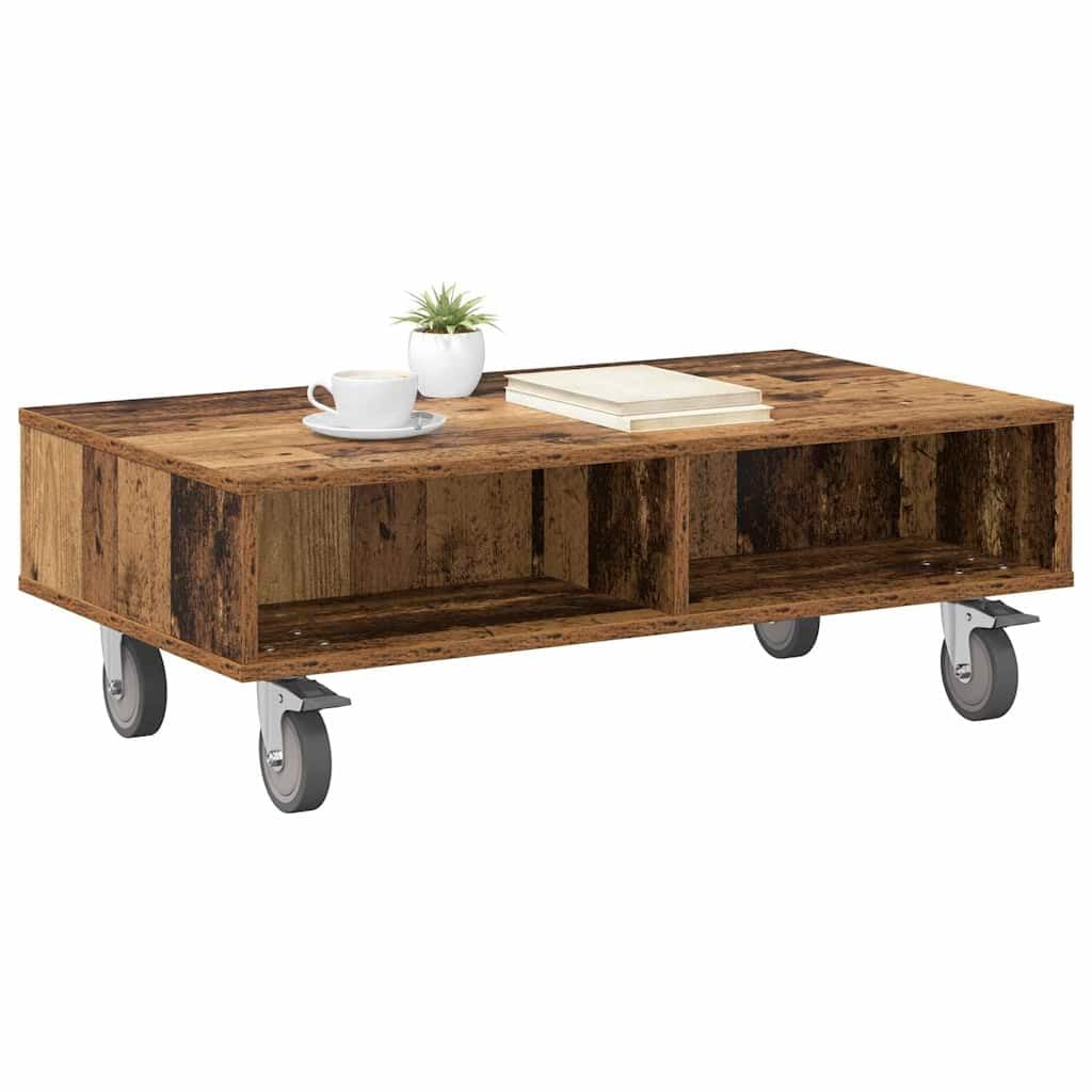Tavolino con ruote, in legno anticato, 90 x 50 x 30 cm, versatile, comodino, tavolino da divano o tavolino portaoggetti per soggiorno, camera da letto, corridoio, balcone, salvaspazio
