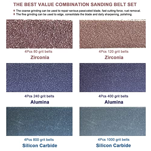 24 Pcs 1/2 Inch X 18 Inch Sanding Belts Set, 4 Each Of 80 120 240 400 800 1000 Grits, Replacement Belts For Air/Electirc Belt Sander, Best For Woodworking, Plastics, Fiberglass And Metal Polishing #TOP1