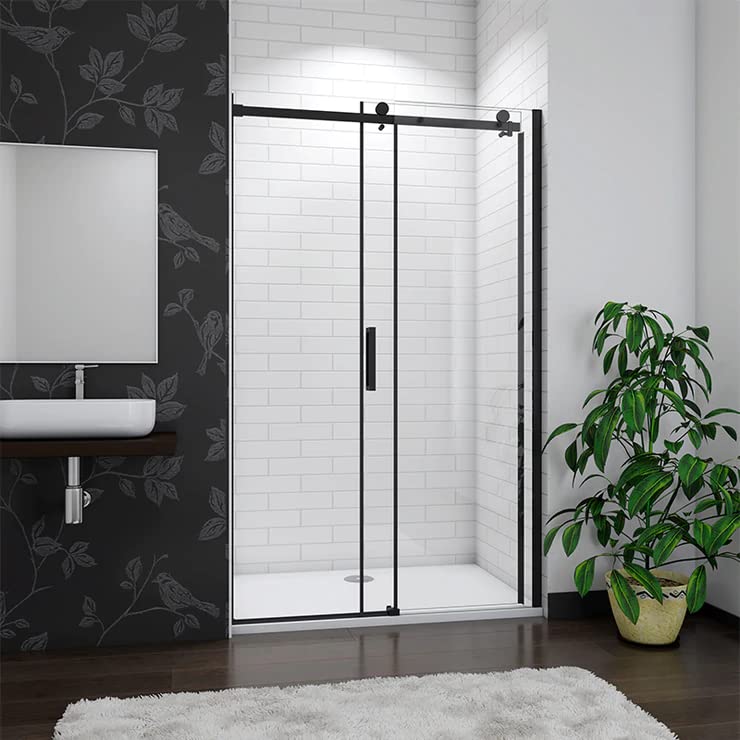 Mampara de ducha - Corredera - Vidrio Templado 8mm - Easyclean - Una hoja corredera Otra fija - Perfil de aluminio negro mate - Disponible en varios tamaños - 100x200cm