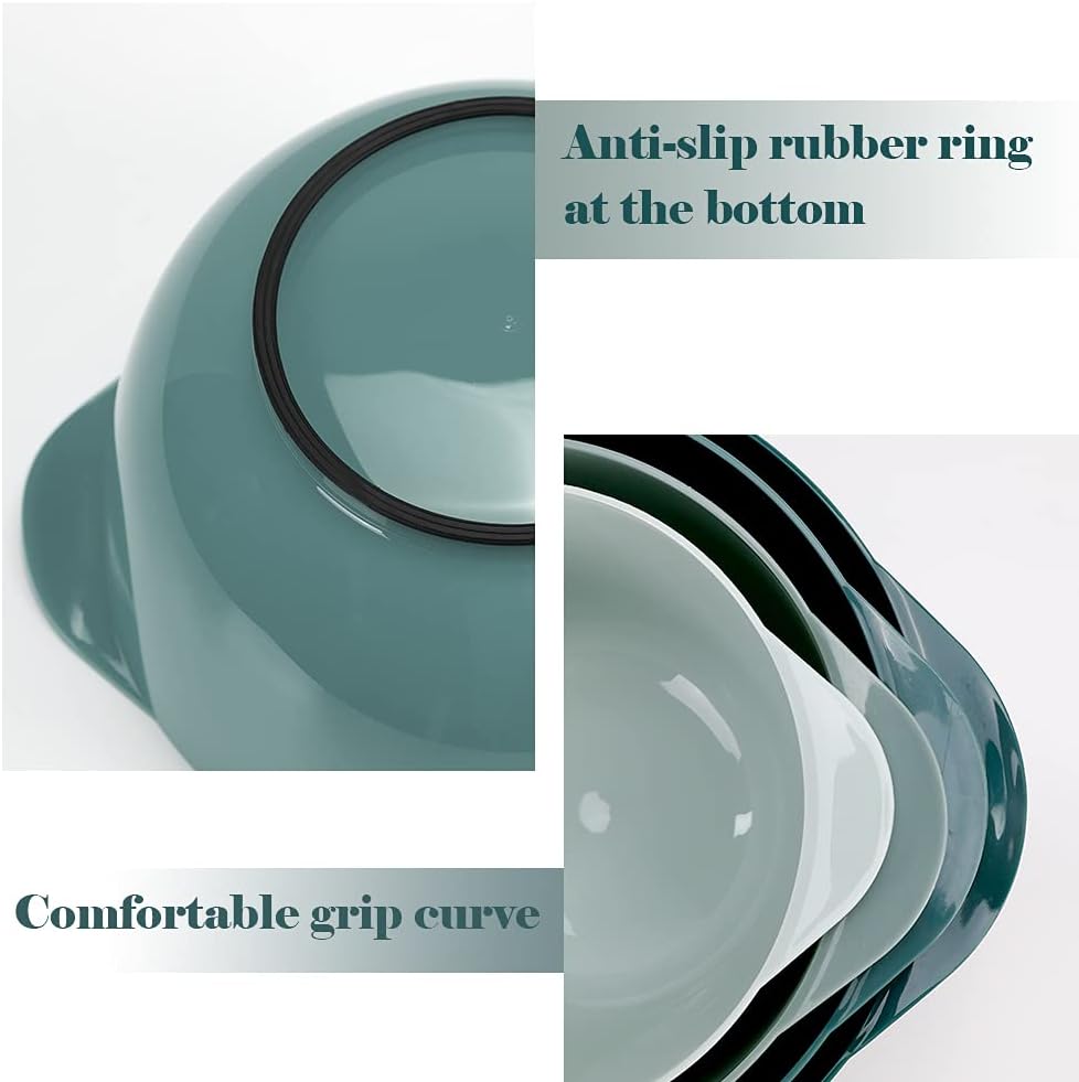 BoxedHome Green Ombre Nesting Plastic Mixing Bowl Set With Pour Spout, Microwave and Dishwasher Safe, BPA free Non-Slip Base, Set of 4 Size 1.7, 2.5, 3.5 and 4.5qt, Great for Prepping, Baking, Cooking - Image 5