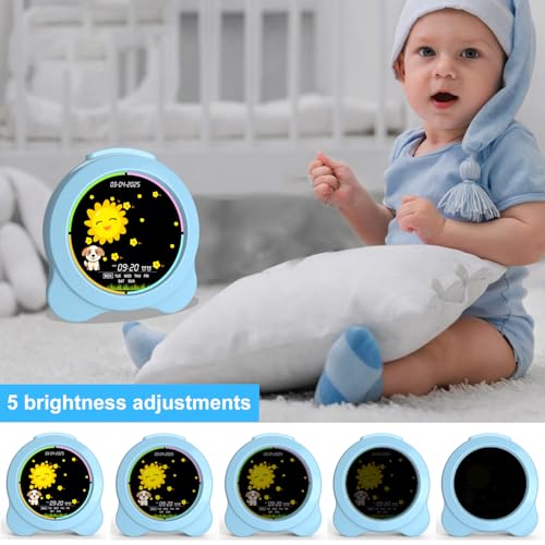 Sinoviwe Kids Alarm Clock Sun & Moon LED Display with Day & Date OK to Wake Clock with Night Light for Kids Children's Sleep Trainer Gift for Boy and Girls (Blue) - image 6