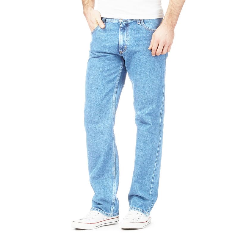 MyShoeStoreMens Original Cotton Jeans Basic Plain Straight Leg Heavy Duty Denim Wash Boys Jean Classic Designer Fit Casual Work Wear Zip Fly Belt Loop Pants Pocket Trousers Sizes 30 to 50