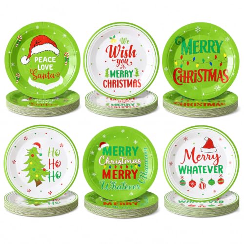 Image of Fourluoo 96 Pcs 7 Inch Lime Green Christmas Paper Plates