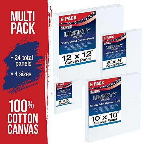 U.s. Art Supply Multi-Pack 6-Ea Of 5 X 5, 8 X 8, 10 X 10, 12 X 12 Inch. Professional Quality Square Artist Canvas Panel Board Assortment Pack (24 Total Panel Boards) #TOP1