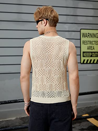 Verdusa Men's Sleeveless Round Neck Sweater Vest Casual Hollow Out Knit Top Apricot Xl #TOP1