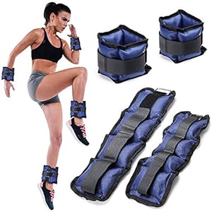 BAKAJI Set van 4 gewichten voor polsen en enkel, 2 kg + 1 kg, training, fitnessstudio, aerobic, fitness, spieropbouw, van neopreen met klittenbandsluiting en verstelbare gesp (blauw)