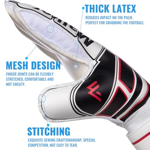 Malker Soccer Goalie Gloves Goalkeeper Gloves with Fingersave and Double Wrist Protection, Strong Grip Goalkeeper Gloves for Youth&Adult Size 6 (White) - Thumbnail 3