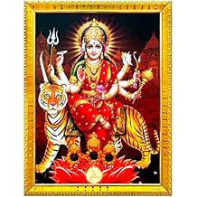 zig zag Durga Maa Photo Frame For Wall / Rectangular Table / Pooja Room  7x9 inches, Acrylic GlassGolden