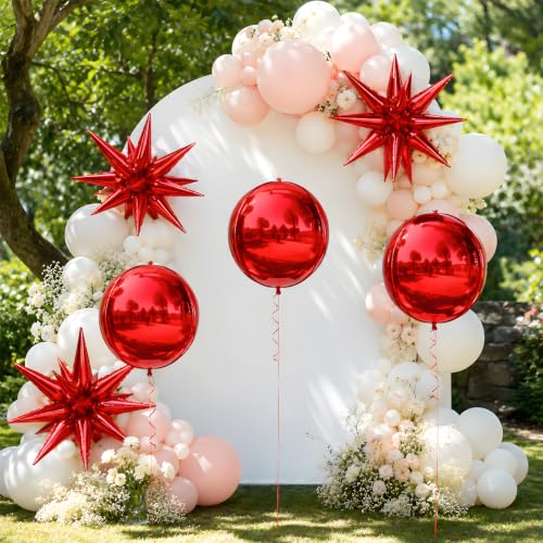 6Pcs Red Foil Balloons,22Inch Ball Balloon and Star Balloon by Adorely - Used condition - Image 6