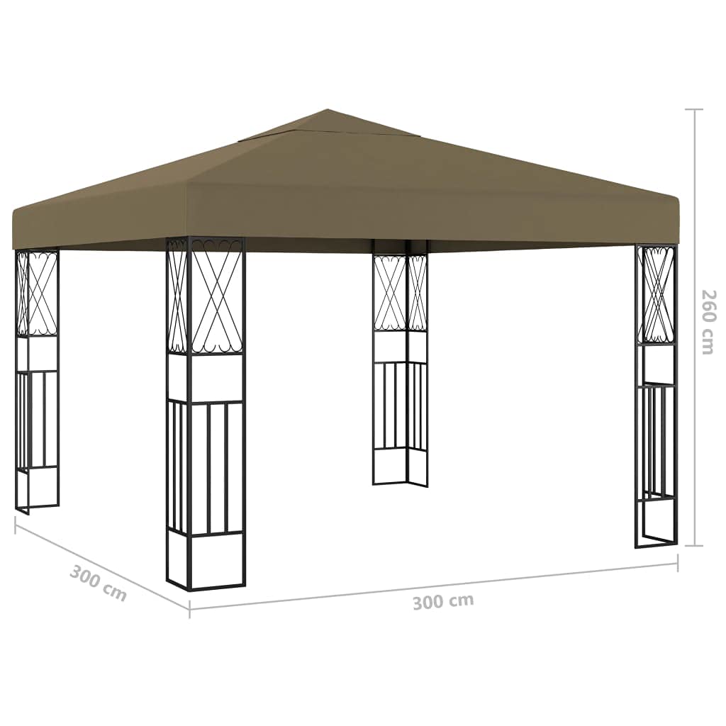 Pawilon ogrodowy, 3 x 3 m, kolor taupe, z łańcuchem świetlnym LED, stalową ramą i materiałem poliestrowym, składany pawilon na taras, balkon, imprezę w ogrodzie, grillowanie, wesele, festiwal