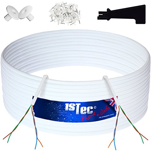 1STec 5m Genuine BT CW1308 4 Core Telephone/FTTC Broadband Extension Cable 2 x Copper Twisted Pairs + 2 Grommets + IDC Insertion Tool + Clips + Printed Colour Instructions (5 Metre, White)