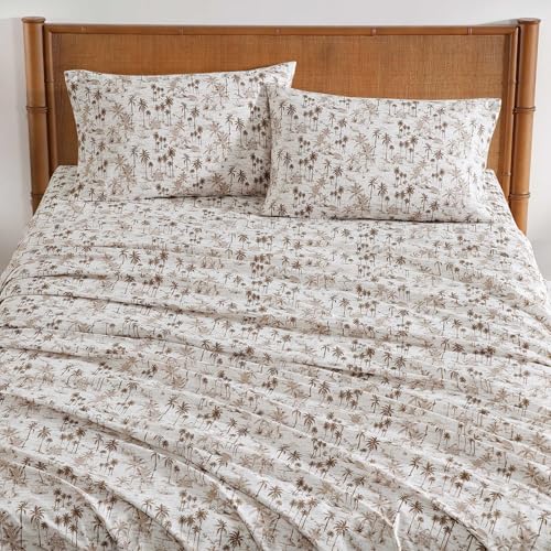Image of Tommy Bahama - Queen Size Sheet Set, Soft Cotton Percale Bedding with Fitted Sheet and Pillowcases, Deep Pocket, Coastal Room Decor (Surfside Brown)