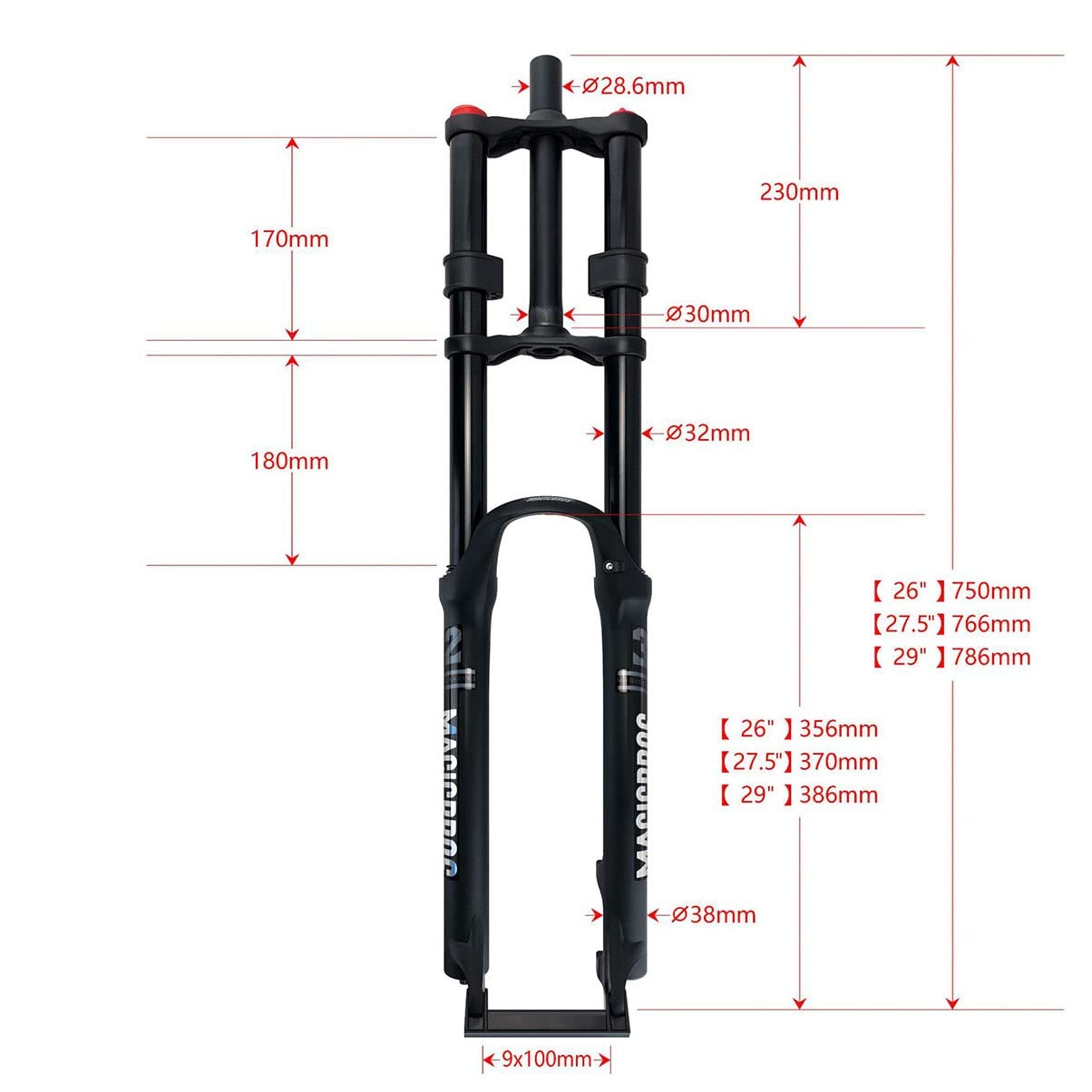 Fourche de suspension de vélo VTT double épaulement 160 mm Voyage 1-1/8", frein à disque de descente, compatible avec roues de 26 / 27,5 / 29 pouces