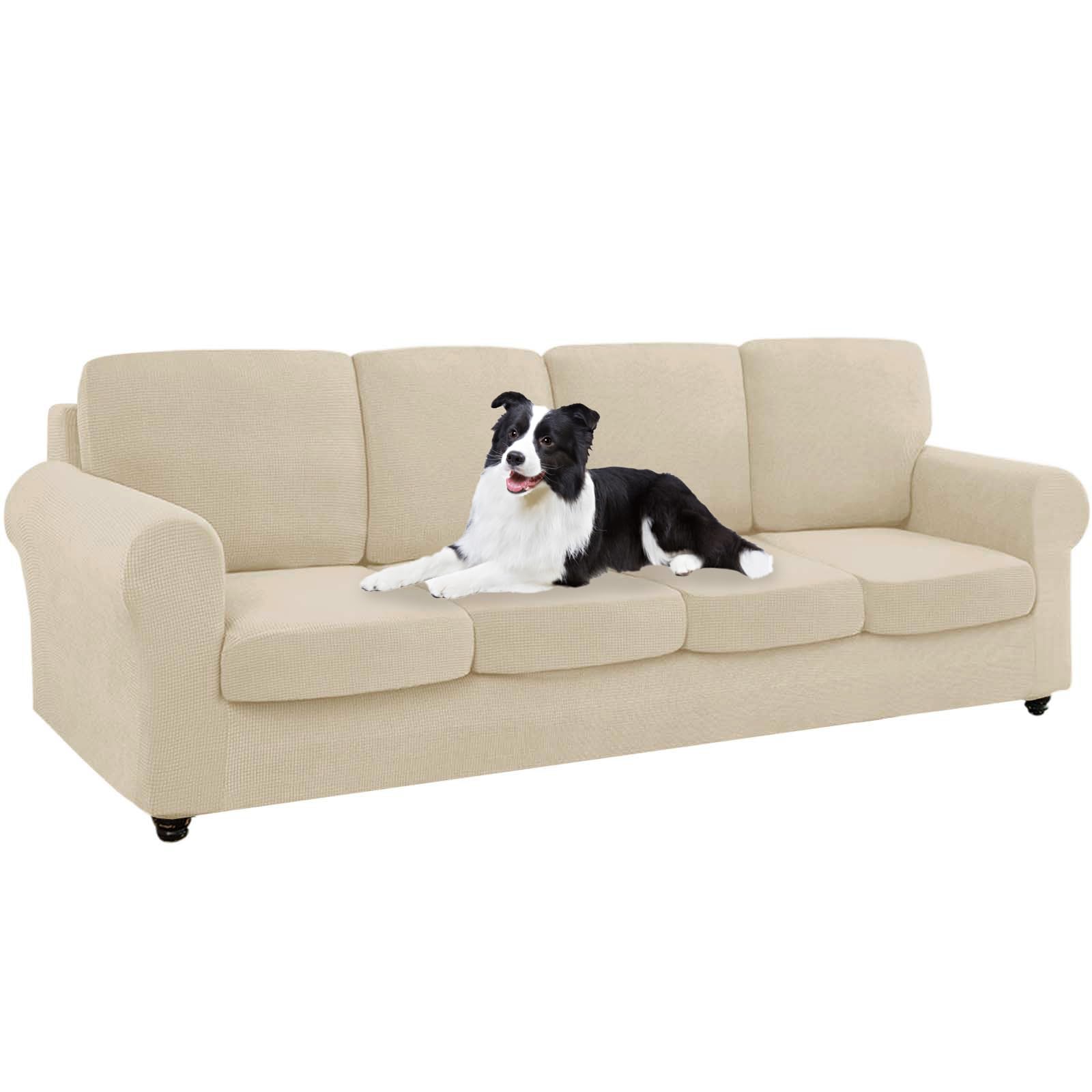 SYLC Ektorp Sofa Cover with Seat Cushions Covers and Backrests Covers Sofa Covers Stylish Stretch Jacquard Couch Slipcover Protector (Beige,LSofa+4 L Seats+4 L Backs)
