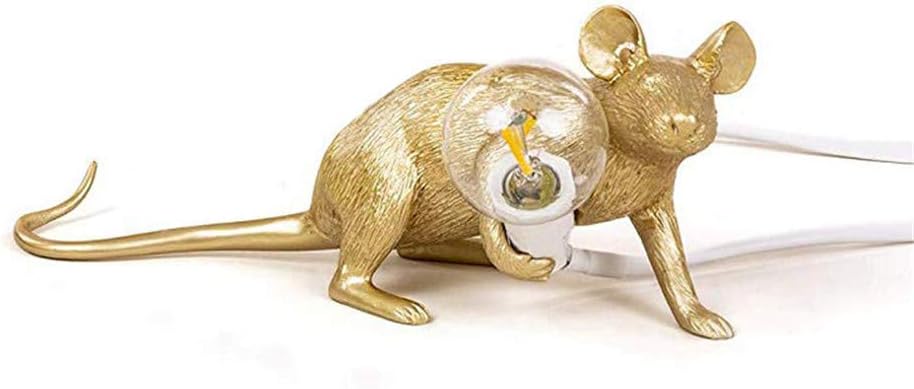 FULCLOUD 3 Pack Table Lamp Set Mouse Shape Resin Creative Desk /Bedside Light Bedside Gift Decoration LED Bedroom,Study Room Home Room Decor (Gold)