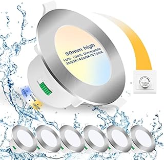 Spot Lights Ceiling 10W Chrome, IP44 Waterproof Bathroom Spotlights, 3000K Warm/4000K Neutral/5700K Cool, Led Recessed Ceiling Lights for Bathroom Bedroom Kitchen Living Room, Cutout ø70-80mm, 6 Pack
