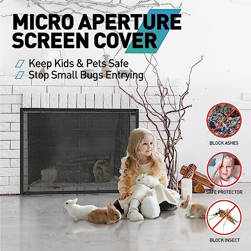 FCSOTSPS Fireplace Screen - 39\" W X 32\" H Fireplace Cover to Prevent Toddler Baby and Pets Near from Existing Fireplace, Durable Fireplace Guard for Home Decor (Polyester, Black)