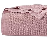 Bedsure 100% Cotton Blankets Queen Size for Bed - Dusty Pink 405GSM Waffle Weave Soft Lightweight Thermal Bed Blankets Queen Size, 90x90 inches