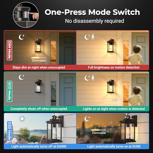Image of VIANIS Advanced Motion Sensor Light Outdoor, E26 Exterior Lighting Fixtures | Easy-to-Install, Durable Aluminum, Water Glass, Waterproof Large Bronze Porch Lights Outdoor for Porch, Garden, Front Door