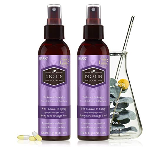 HASK Thickening BIOTIN 5-in-1 Leave In Conditioner Spray for all hair types, color safe, gluten free, sulfate free, paraben free - BIOTIN 2 PIECE SET