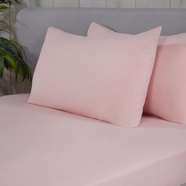 Sleepdown Pillowcase Pair 100% Brushed Cotton Luxury Soft Cosy Flannelette Housewife Pack of 2 Pillow Cover Bedding Bed Linen - Blush Pink - 50 x 75cm