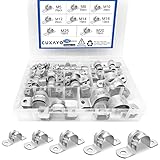 CUKAYO 142 Pcs Pipe Strap Clamp Assortment Kit, 304 Stainless Steel 2 Holes Rigid Pipe Strap U Brake